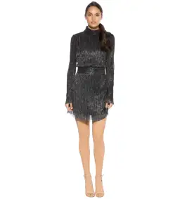 Rebecca Vallance Paparazzi Long Sleeve Mini Dress Gunmetal Silver Size 10 for rent on The Volte - image 1