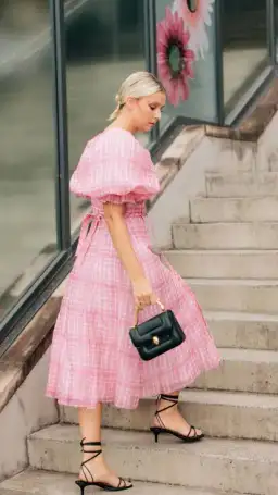 Aje Bungalow Puff Sleeve Midi Dress Pink Check Size 6 for rent on The Volte - image 2