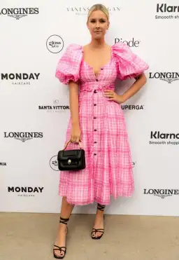 Aje Bungalow Puff Sleeve Midi Dress Pink Check Size 6 for rent on The Volte - image 8