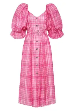 Aje Bungalow Puff Sleeve Midi Dress Pink Check Size 6 for rent on The Volte - image 7
