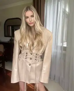 The Mannei Khazali Tailored Leather Blazer Beige Size 8  for rent on The Volte - image 8