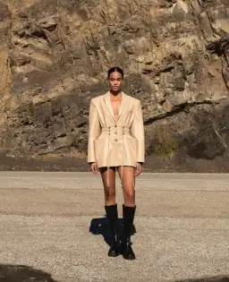 The Mannei Khazali Tailored Leather Blazer Beige Size 8  for rent on The Volte - image 9