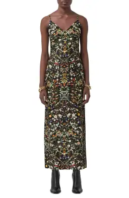 Burberry Maris Floral Silk Slip Dress Black Size 10 