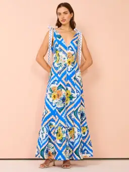 By Nicola - Adoncia Tie Shoulder Maxi Dress In Azure Floral - Size 12 for rent on The Volte - image 1