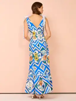 By Nicola - Adoncia Tie Shoulder Maxi Dress In Azure Floral - Size 12 for rent on The Volte - image 3