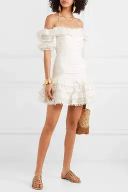 Zimmermann Allia Pintuck Off-the-soulder Ruffled Linen Mini Dress White Size 6