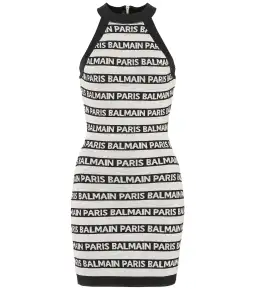 Balmain Logo Intarsia Knitted Mini Dress in Black/White Size 8 for rent on The Volte - image 3