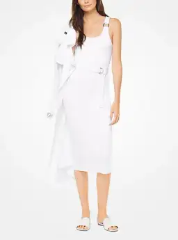 Michael Kors Belted Ribbed Knit Dress White Size M