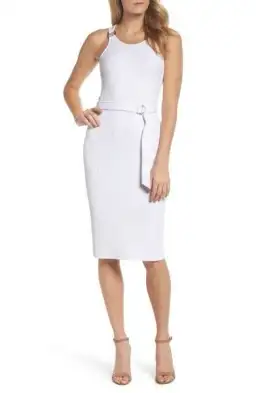 Michael Kors Belted Ribbed Knit Dress White Size M