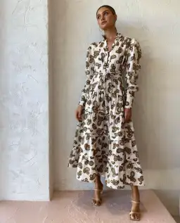 Alemais Mia Midi Dress in Cream Paisley Print Size 6