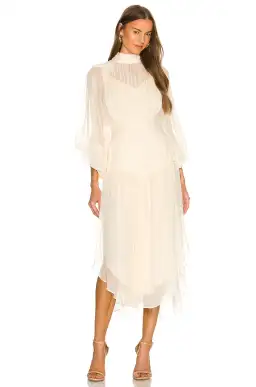 Shona Joy Iris Long Sleeve Open Back Midi Dress Cream Size 8