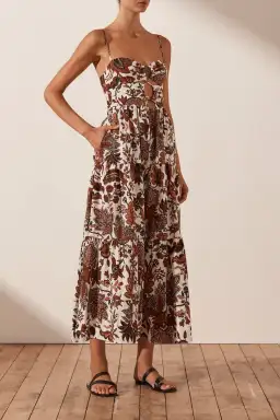 Shona Joy Catalina Lace Up Backless Midi Dress Print Size 8 for rent on The Volte - image 1