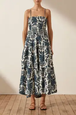 Shona Joy Diana Shirred Tiered Midi Dress Print Size 8 for rent on The Volte - image 1