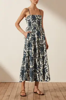 Shona Joy Diana Shirred Tiered Midi Dress Print Size 8 for rent on The Volte - image 2