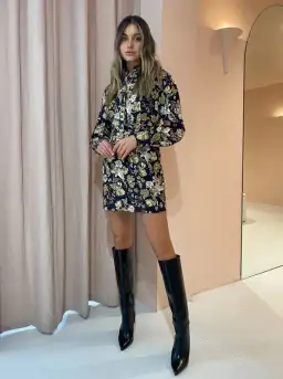 Shona Joy Palermo Linen Panelled Mini Dress Black/Multi Size 8