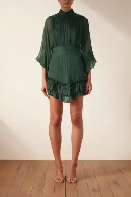Shona Joy Leonie Long Sleeve Ruched Mini Dress Rosemary Green Size 10  for rent on The Volte - image 1