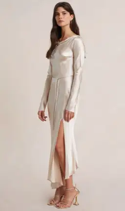 Bec & Bridge Moon Dance Long Sleeve Midi Dress Sand Size 10 for rent on The Volte - image 2