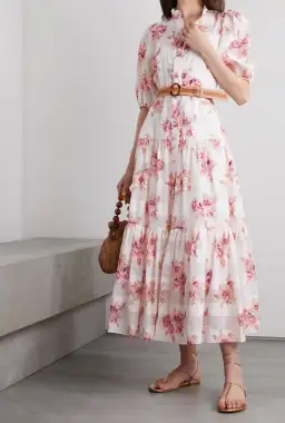 Zimmermann Rosa Belted Floral-Print Cotton and Silk-Blend Jacquard Midi Shirt Dress Size 16 for rent on The Volte - image 1