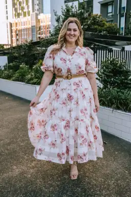 Zimmermann Rosa Belted Floral-Print Cotton and Silk-Blend Jacquard Midi Shirt Dress Size 16 for rent on The Volte - image 0