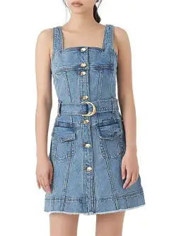 Aje Paperbark Denim Mini Dress Blue Size 4 for rent on The Volte - image 2