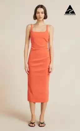 Bec & Bridge Karina Tuck Midi Dress in Fire Orange Size 14