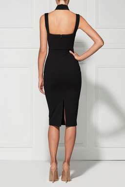 Misha Collection Claudia Black Halter Cross Over Dress