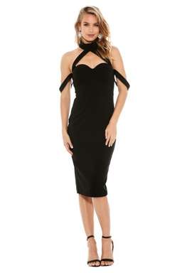 Misha Collection Claudia Black Halter Cross Over Dress