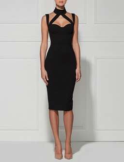Misha Collection Claudia Black Halter Cross Over Dress