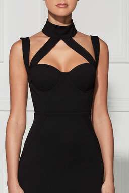 Misha Collection Claudia Black Halter Cross Over Dress