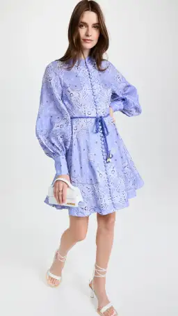 Zimmermann Violet Button Up Mini Dress Cornflower Bandana Size 1 / Au 10