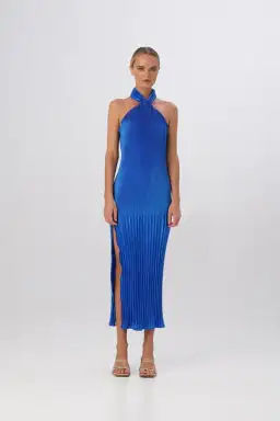 L'Idee The Soirée Pleated Halter Gown MOROCCAN Blue Size 8 for rent on The Volte - image 2