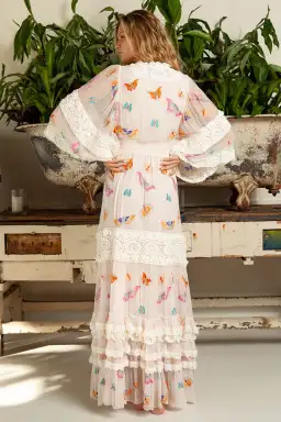 Fillyboo Madam Butterfly Embroidered Duster in Delicacy Size M for rent on The Volte - image 3