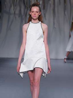 'Watson x Watson' White Baroque Textured Fabric with Black Trim Dress Size 8