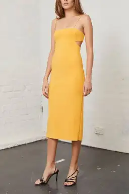 Bec and Bridge Elle Cut Out Midi Dress Yellow Size 6