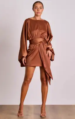 Pasduchas Mika Drape Mini Dress Brown Size 10 