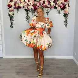 Leo Lin Florescence Bubble Mini Dress Blossom Sorbet Size 8 for rent on The Volte - image 4