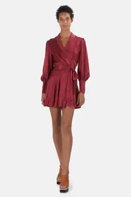 Zimmermann Silk Wrap Mini Dress Burgundy Size 0/ Au 8