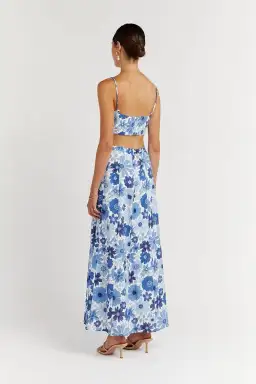 Dissh Lori Bloom Linen Curve Crop Top and Skirt Set Blue Size 8 for rent on The Volte - image 3