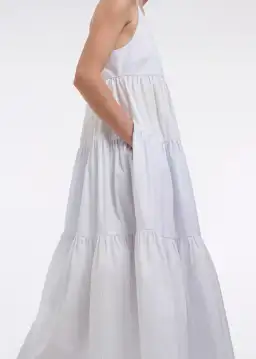 CO Collections V-Neck Tiered Dress in Cotton Blue Stripe Size S / AU 6 