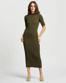 Bec & Bridge Esme Knit Midi Dress Olive Size 12 for rent on The Volte - image 1