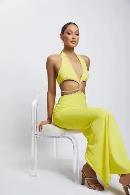 Meshki The Nicha Diamante Cut Out Midi Dress Yellow Size 6 for rent on The Volte - image 1