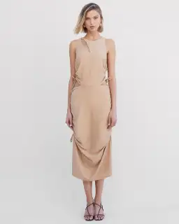 Suboo The Liz Rouched Midi Tank Dress Gold Size S / Au 8