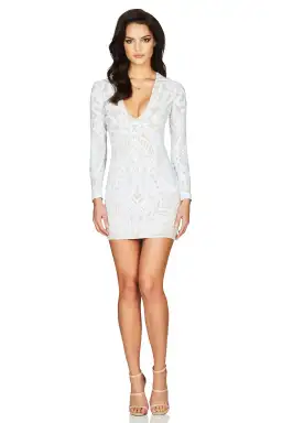 Nookie Mon Cherie Sequin Mini Dress White Size 6  for rent on The Volte - image 1