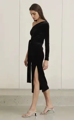 Bec & Bridge Velour One Shoulder Dress Black Size 10 for rent on The Volte - image 2