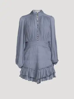 Shona Joy Kayla Button Up Ruched Mini Dress Blue Smoke Size 10  for rent on The Volte - image 6