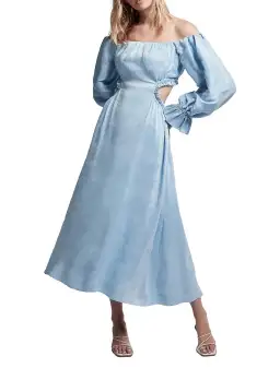 Aje Overture Blouson Midi Dress Blue Size 6