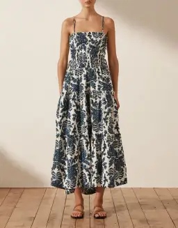 Shona Joy Diana Shirred Tiered Midi Dress Print Size 6 for rent on The Volte - image 1