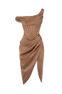 House of CB Lulu Toffee Asymmetric Drape Midi Corset Dress Brown Size 10 for rent on The Volte - image 8