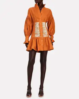 Alemais Holly Linen Lace-Front Mini Dress Orange Size 8 for rent on The Volte - image 1