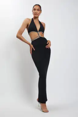 Meshki Nicha Diamante Cut Out Midi Dress Black Size 6  for rent on The Volte - image 1